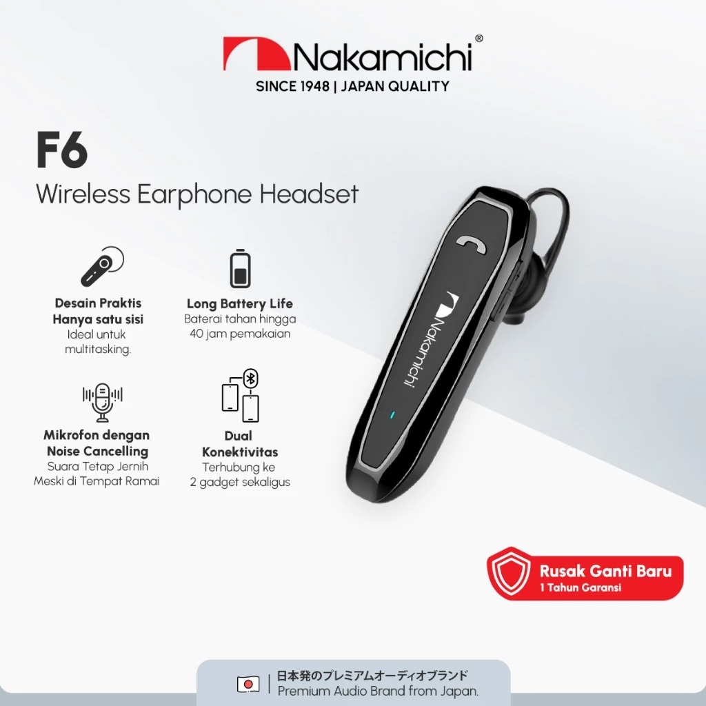 Nimble Holdings Nakamichi  Mono Headset Bluetooth  F6