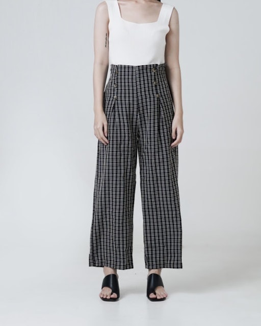 Francis Plaid Straight Leg Pants - Black 3