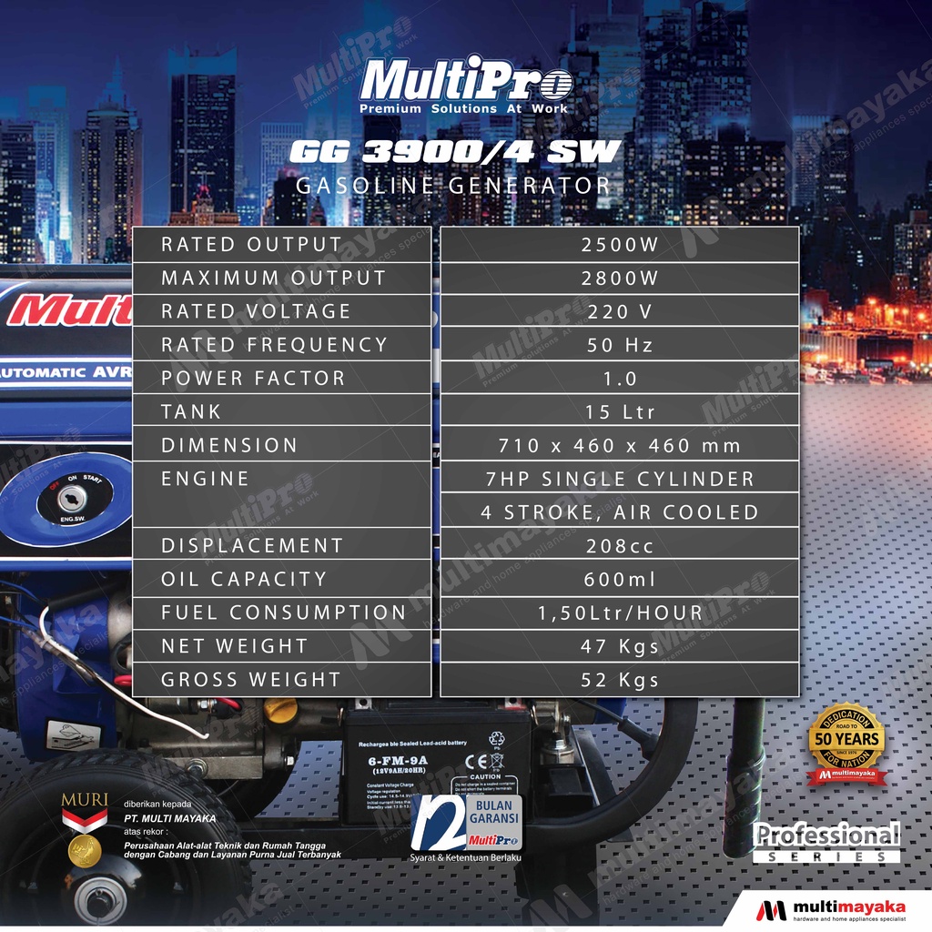 Multi Mayaka Multipro Gasoline Generator GG-3900/4 SW