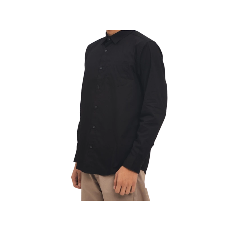 M231 Kemeja Pria Basic Polos Oxford Panjang Warna Hitam 2