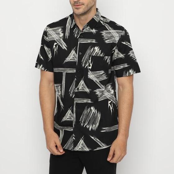 Citra Agung Busana Platini Kemeja Motif Pria Lengan Pendek Katun Hitam 132151