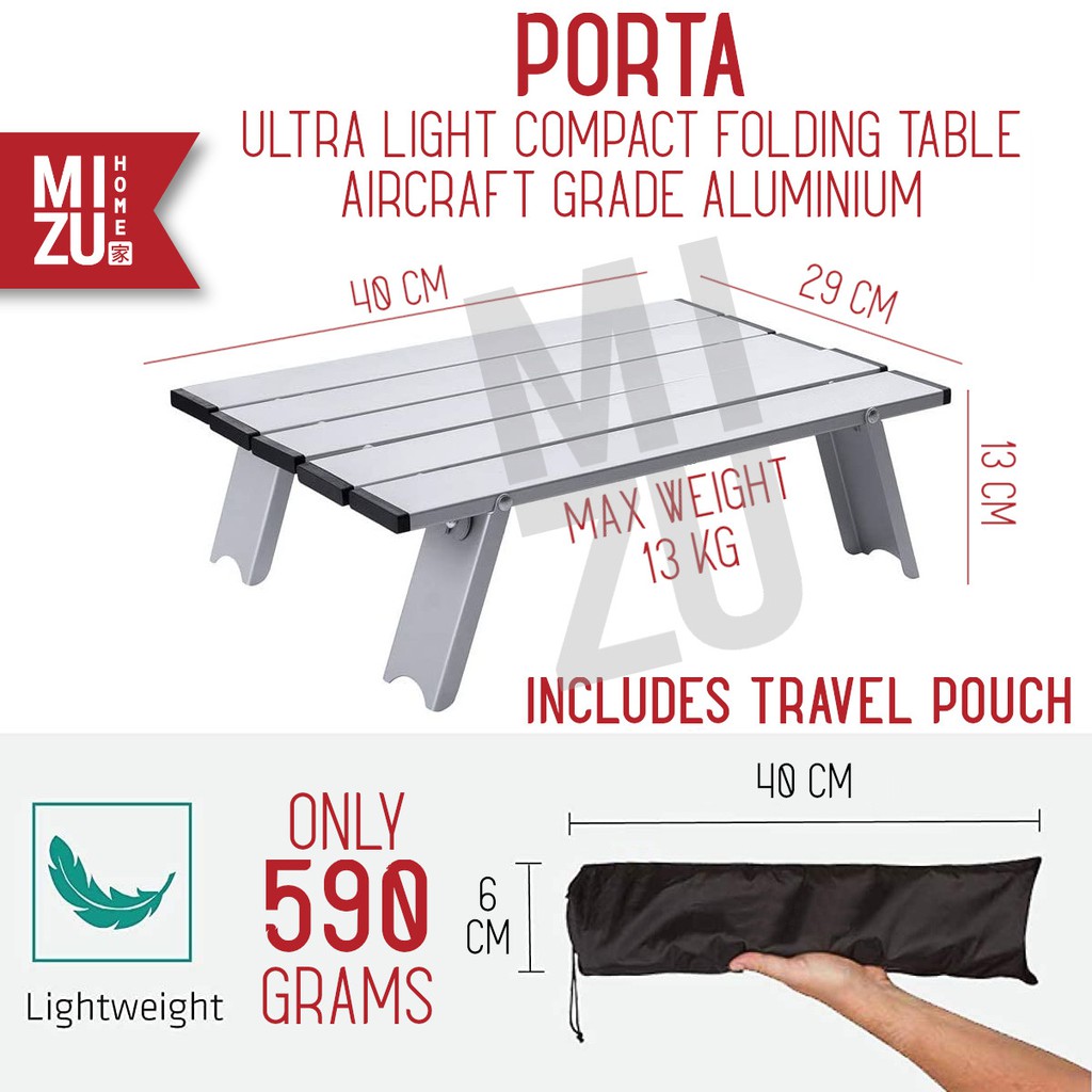 Mizu Home PORTA Ultra Portable Light Aluminium Folding Table