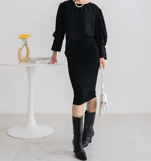  NZINGA Lilian Rok Span Polos Slim Fit Hitam