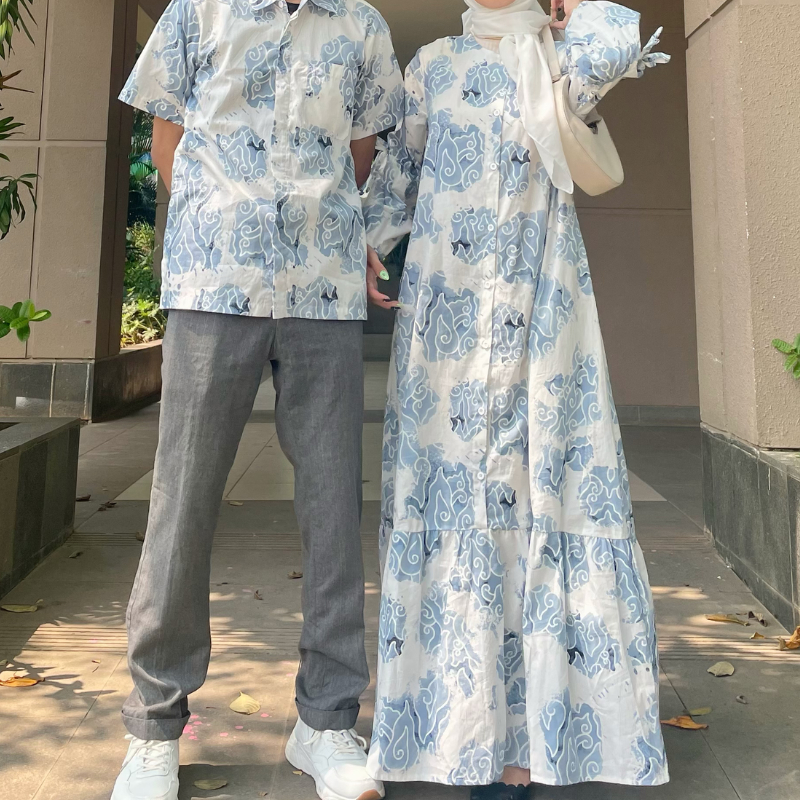 Trusmi Group Batik Trusmi Dress Batik Mega Mendung Bumi Pita Biru