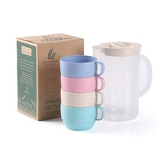 5-pc Ketel dengan Set Cangkir Jerami Gandum