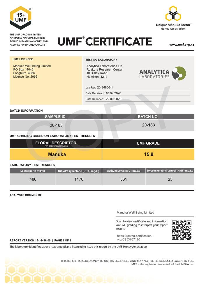 Manuka Wellbeing Manuka Wellbeing Mānuka Honey UMF™ 15+