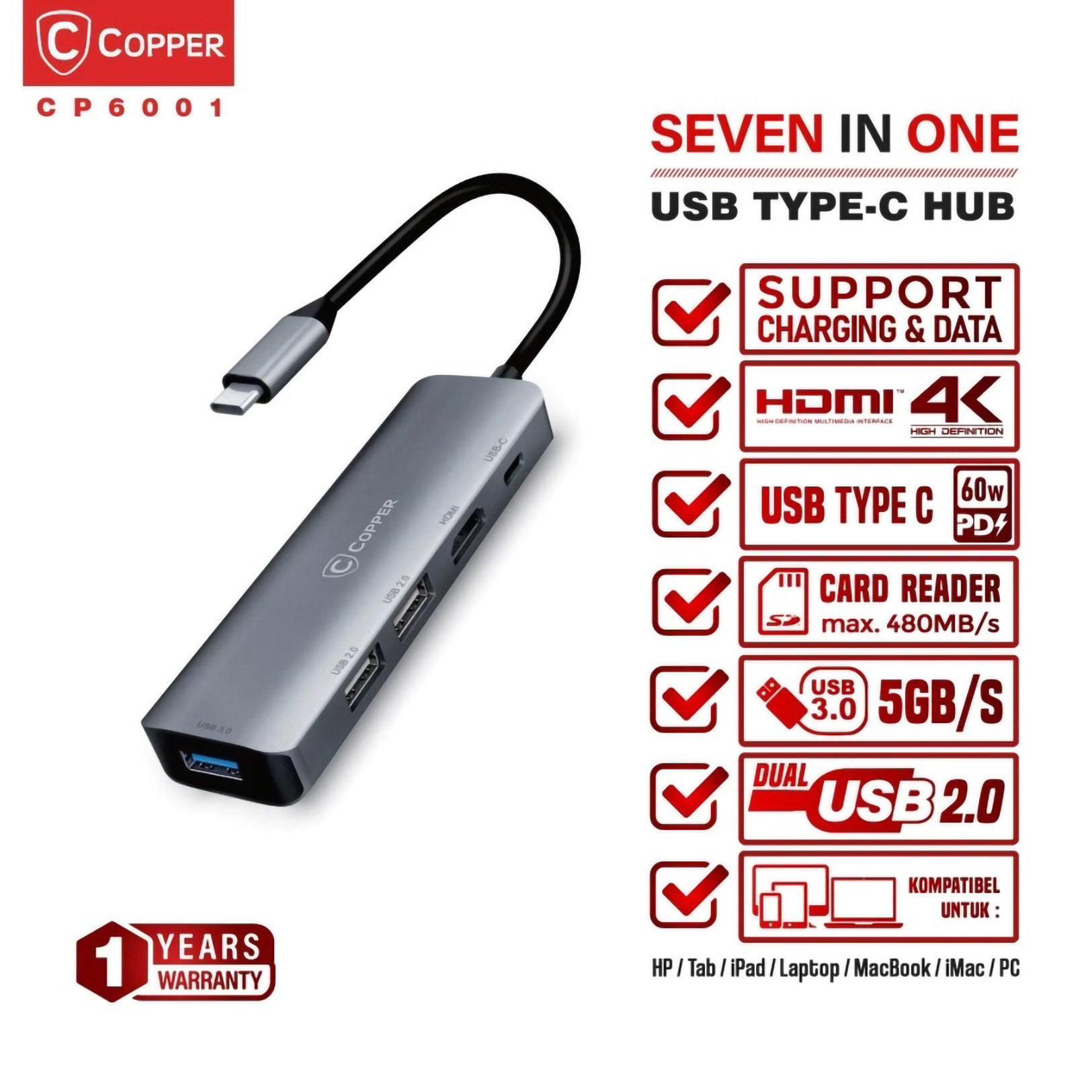 COPPER Seven in One USB Type-C Hub 5