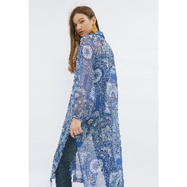 Minimal Decorative Mandala Shirt Dress Blue