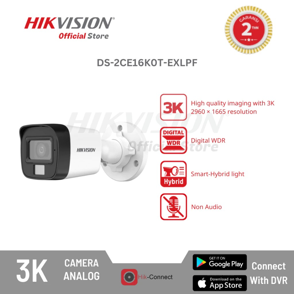 China Electronics Technology HIK Group Hikvision 3K Smart Hybrid Light Fixed Mini Bullet Camera DS-2CE16K0T-EXLPF