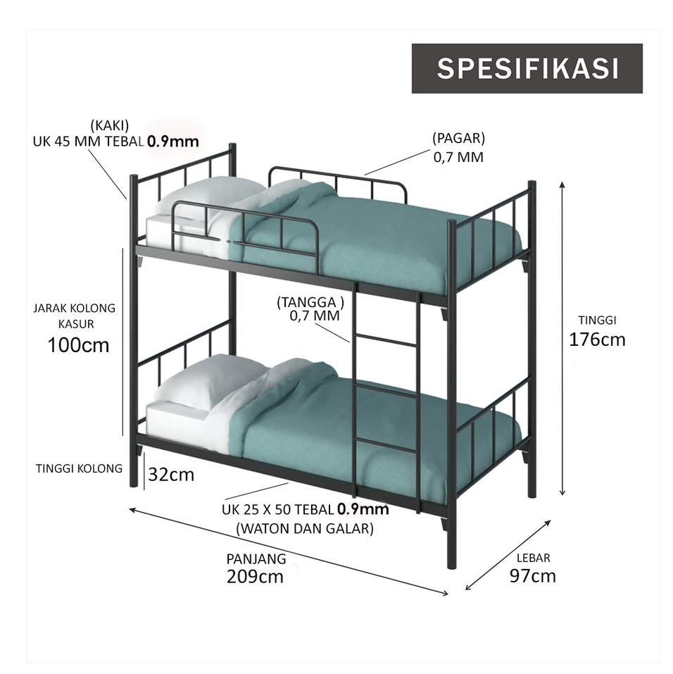  Citra Furniture SHUMO® Ranjang Tingkat Besi 3in1