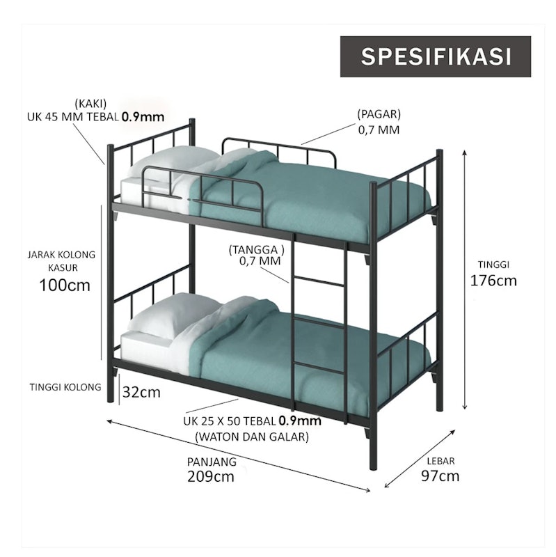 SHUMO® Ranjang Tingkat Besi 3in1 2