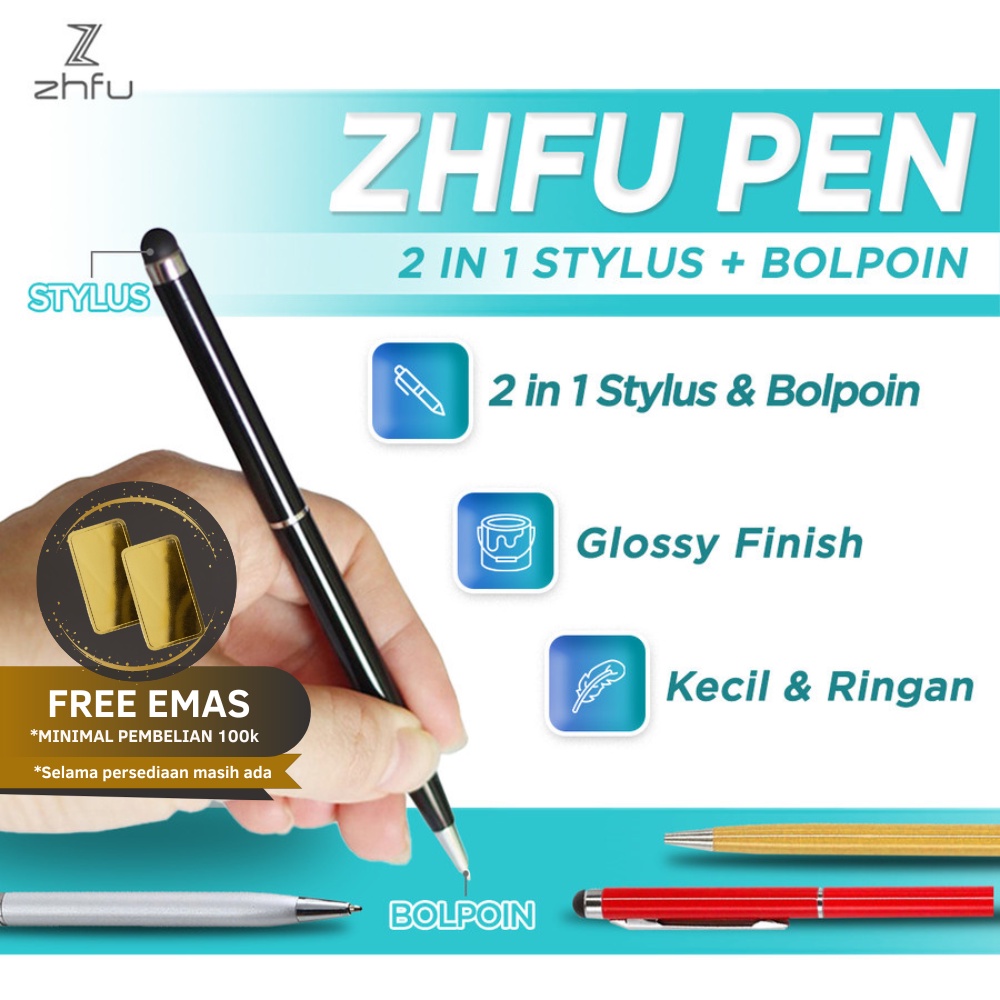 Zhfu Indonesia Zhfu Pen 2 in 1 Stylus Ballpoint Touch Screen