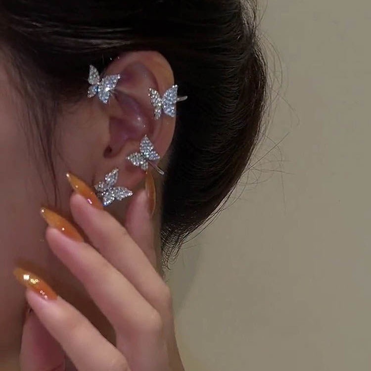 17KM Simple Gold Silver Earrings Butterfly Crystal Ear Clip