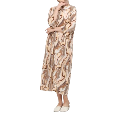 Chils Daster Dress Motif Mewah Lengan 3/4