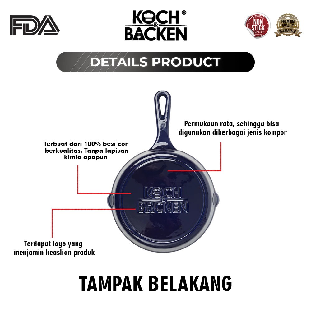 KOCH&BACKEN Cast Iron Skillet Enamel Fry Pan 20cm 4