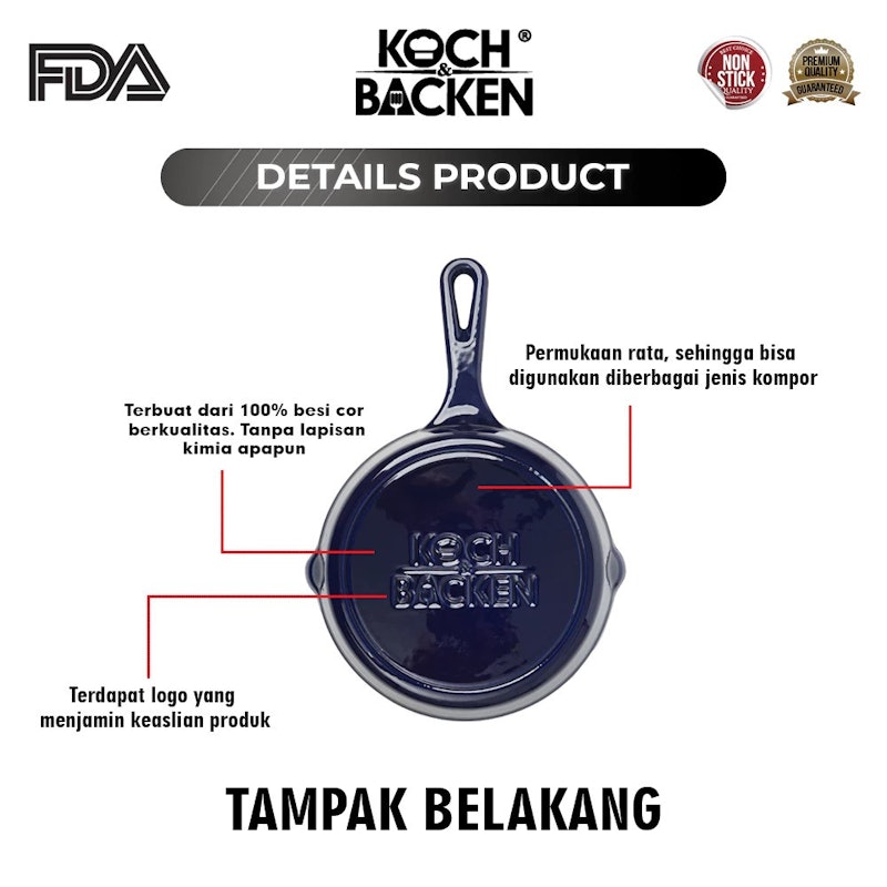 KOCH&BACKEN Cast Iron Skillet Enamel Fry Pan 20cm 4
