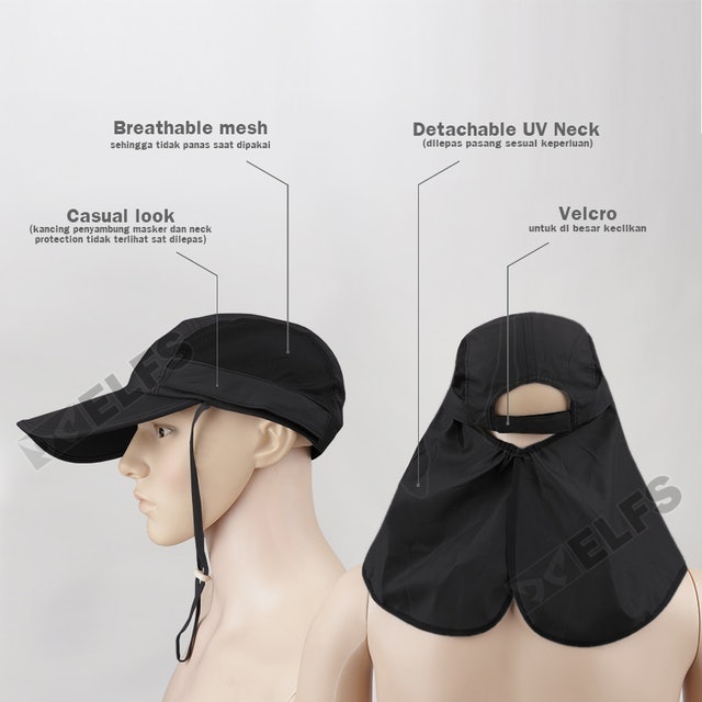  Elfs Active Topi Mancing Anti UV Masker Jepang Outdoor Hat