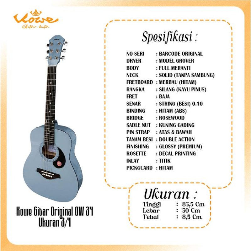 Kowe Gitar 3/4 Akustik Elektrik Equalizer 7545R 2