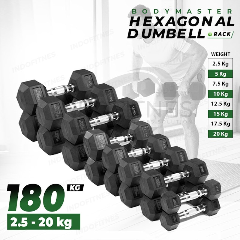 Bodymaster Hexagonal Dumbell 180 kg + Rack 3 Tier 4