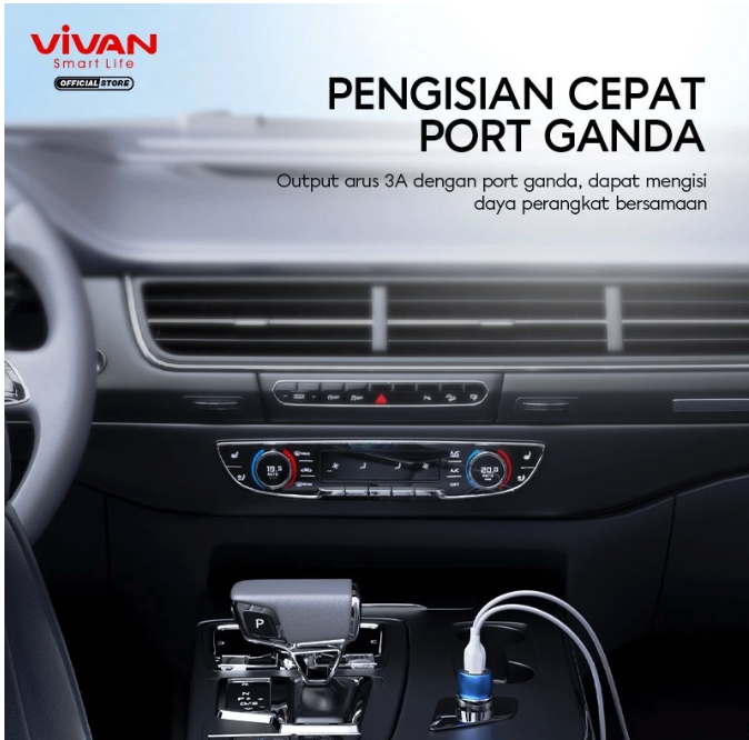  Wook Global Technology Vivan Car Charger 2 Ports 38W Blue  VCC04 