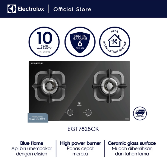 Electrolux Electrolux Kompor Gas Tanam UltimateTaste 300 dengan 2 Tungku 78cm EGT7828CK