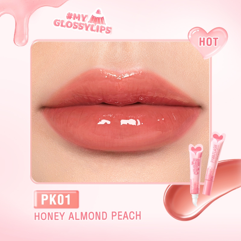 FCL Internasional Indonesia PINKFLASH Watery Glow Hydrating Lip Gloss PK01 Honey Almond Peach 
