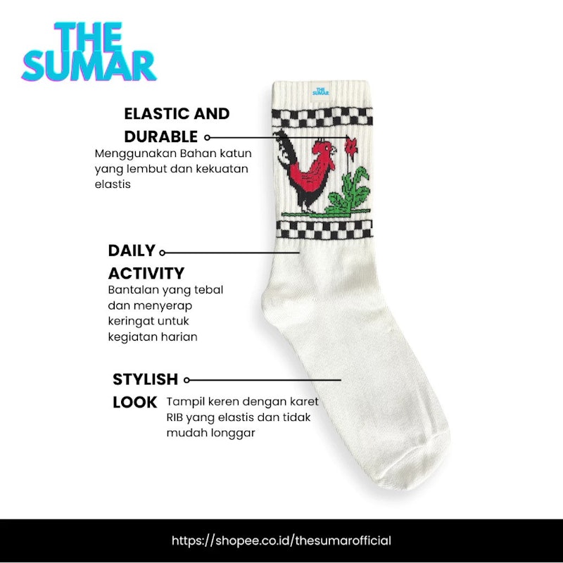 THE SUMAR Kaos Kaki Oldschool Motif Ayam Jago 3