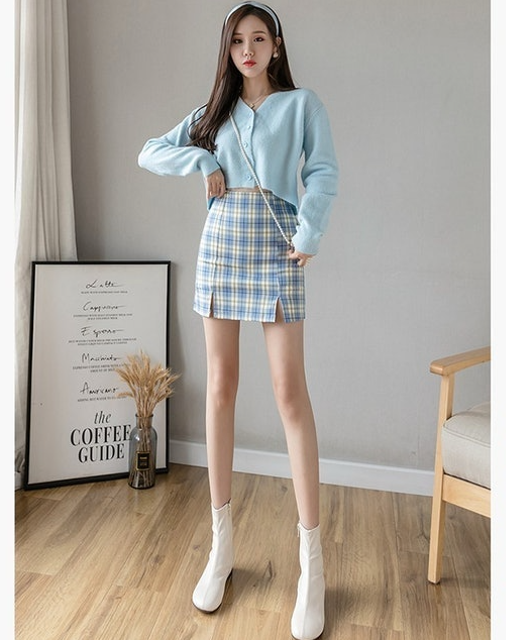 Rok Kotak Kotak Span Pendek Mini Skirt Korea Dq001