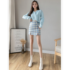 Rok Kotak Kotak Span Pendek Mini Skirt Korea