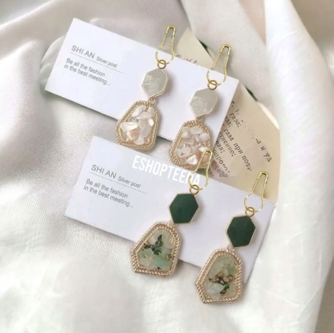  Anting Hijab Segi 5 Diamond Batu Warna Peniti A119