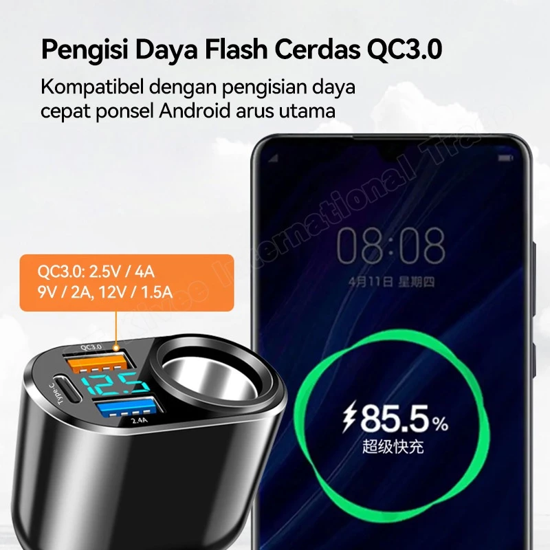 Kivee International Trade Kivee Car Charger Fast Charging 66W 4-in-1 KV-UT96