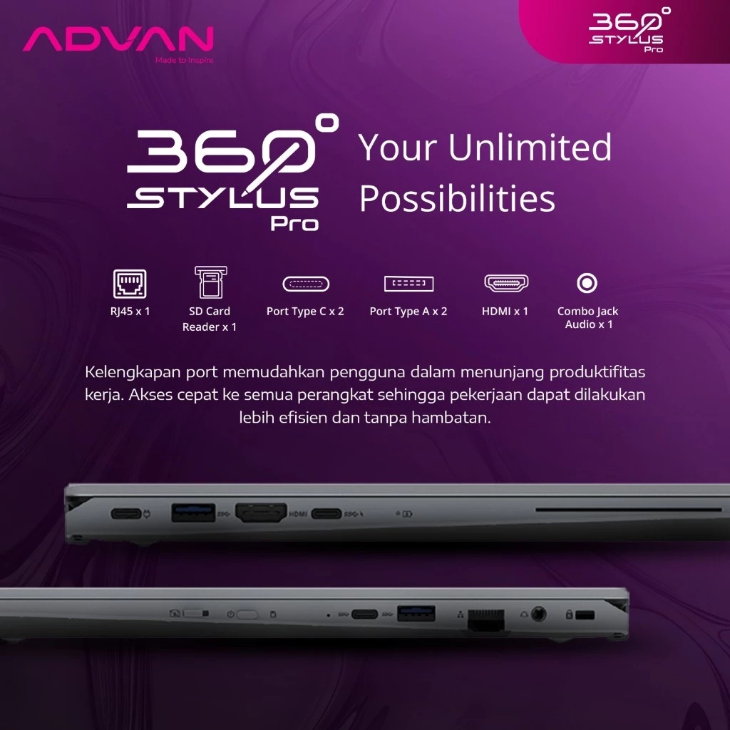 Bangga Teknologi Indonesia ADVAN Laptop 360 Stylus Pro 2in1 Touchscreen 8GB/256GB