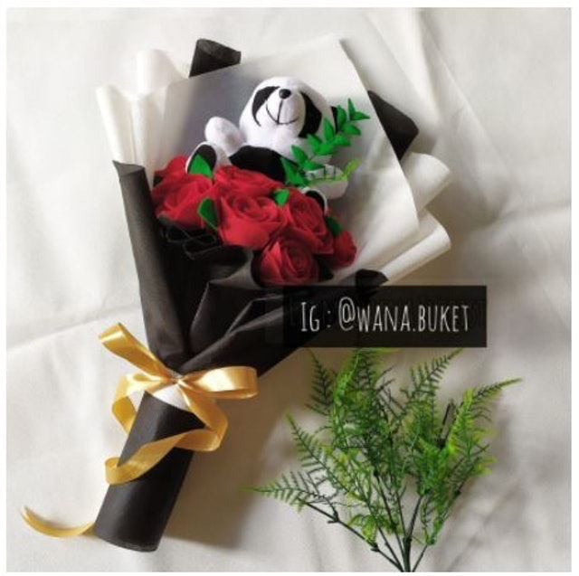 Buket Boneka Panda Bunga Flanel 1