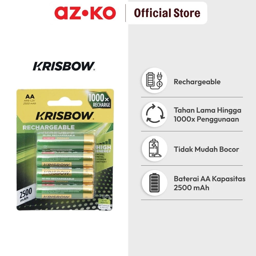 Krisbow® Baterai Rechargeable AA 2500 mAh