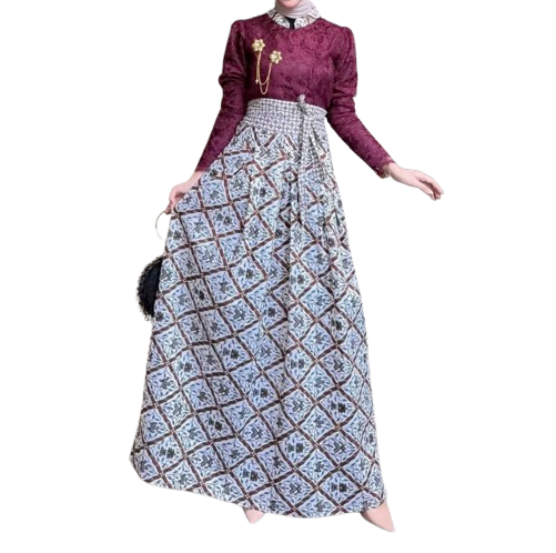 Dress Kebaya Janggan Brokat Kombinasi Batik