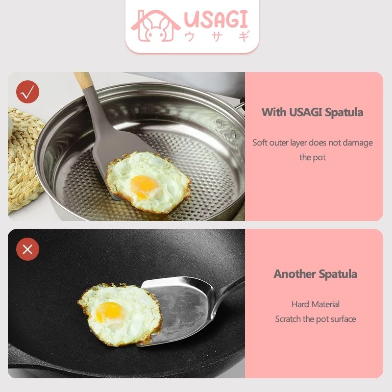  USAGI Wooden Silicone Spatula Turner