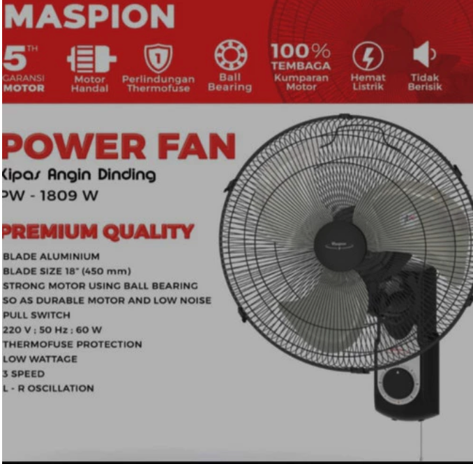 Maspion Elektronik Maspion Power Wall Fan  PW-1809W