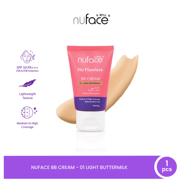 Victoria Care Indonesia Nuface Nu Flawless BB Cream SPF 50 PA+++ 01 Light Buttermilk