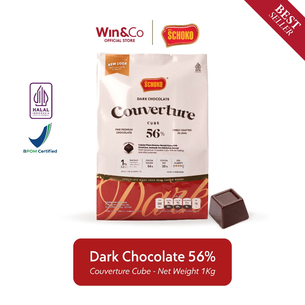 Wahana Interfood Nusantara Schoko Dark Chocolate Couverture Cube 56% 1 kg
