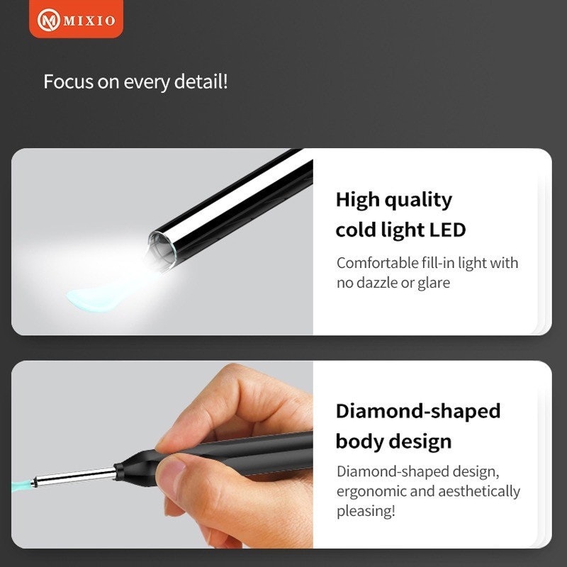MIXIO Pembersih Telinga Kamera LED Smart Visual Endoscope 3