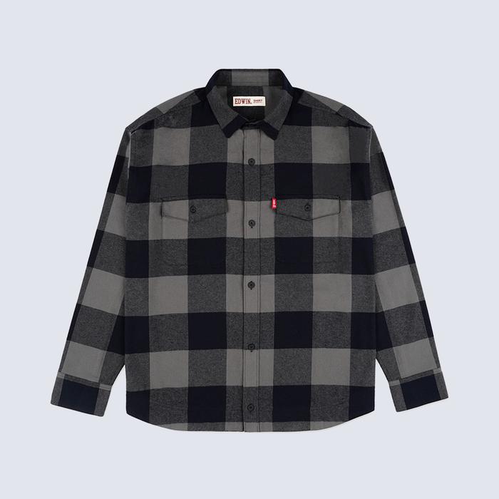 Edwin Edwin Jeans Bastien Black Grey Kemeja Flannel Pria