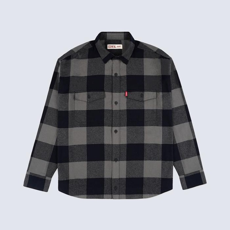 Edwin Jeans Bastien Black Grey Kemeja Flannel Pria 4