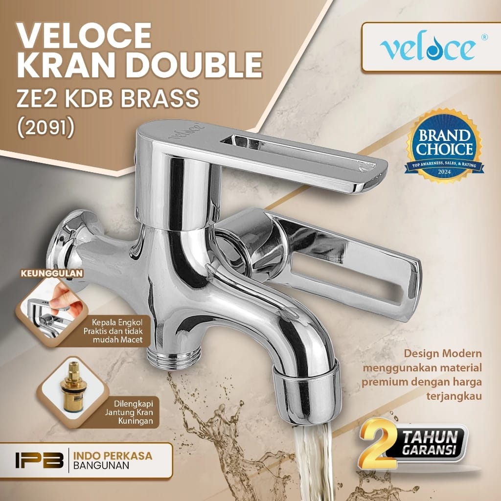 Indo Perkasa Bangunan Volce Kran Double ZE2 KDB Brass 2091