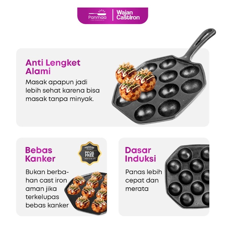 Panmaa Iron Cookware Takoyaki Pan Cast Iron 5