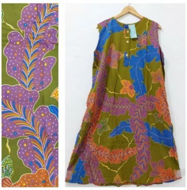 Batik Kencana Ungu Daster 32 Label Biru Tanpa Lengan