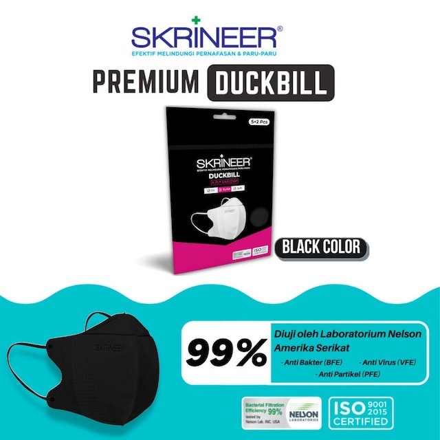 Skrineer Masker Duckbill Black Pink 4ply Earloop 7 Pcs