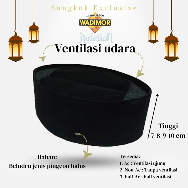 WADIMOR Songkok Peci Hitam Polos AC 4