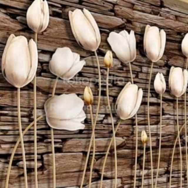 Wallpaper Bunga Tulip 3D Motif Batu Alam