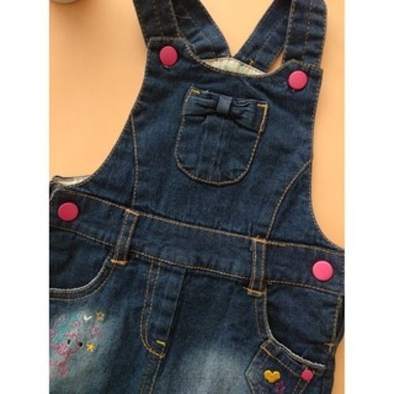 Pink Button Washed Jeans Overall 4