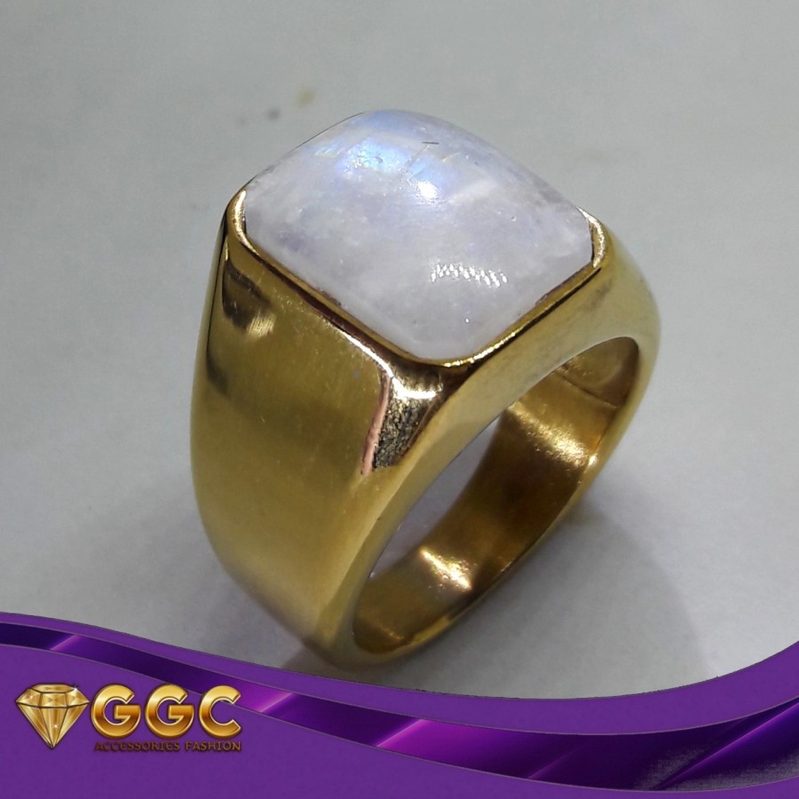 Cincin Batu Natural Biduri Bulan Air Laut Moonstone